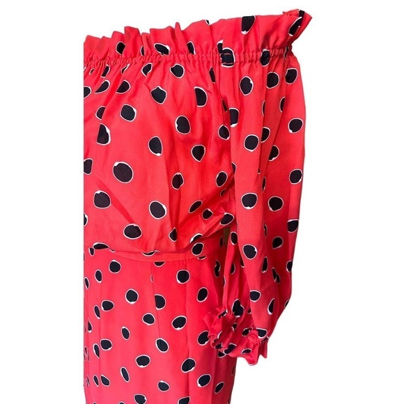 Saloni Midi Dress SILK Red White Black Polka Dot Grace Off Shoulder Ruffle XS 0 - Picture 12 of 12